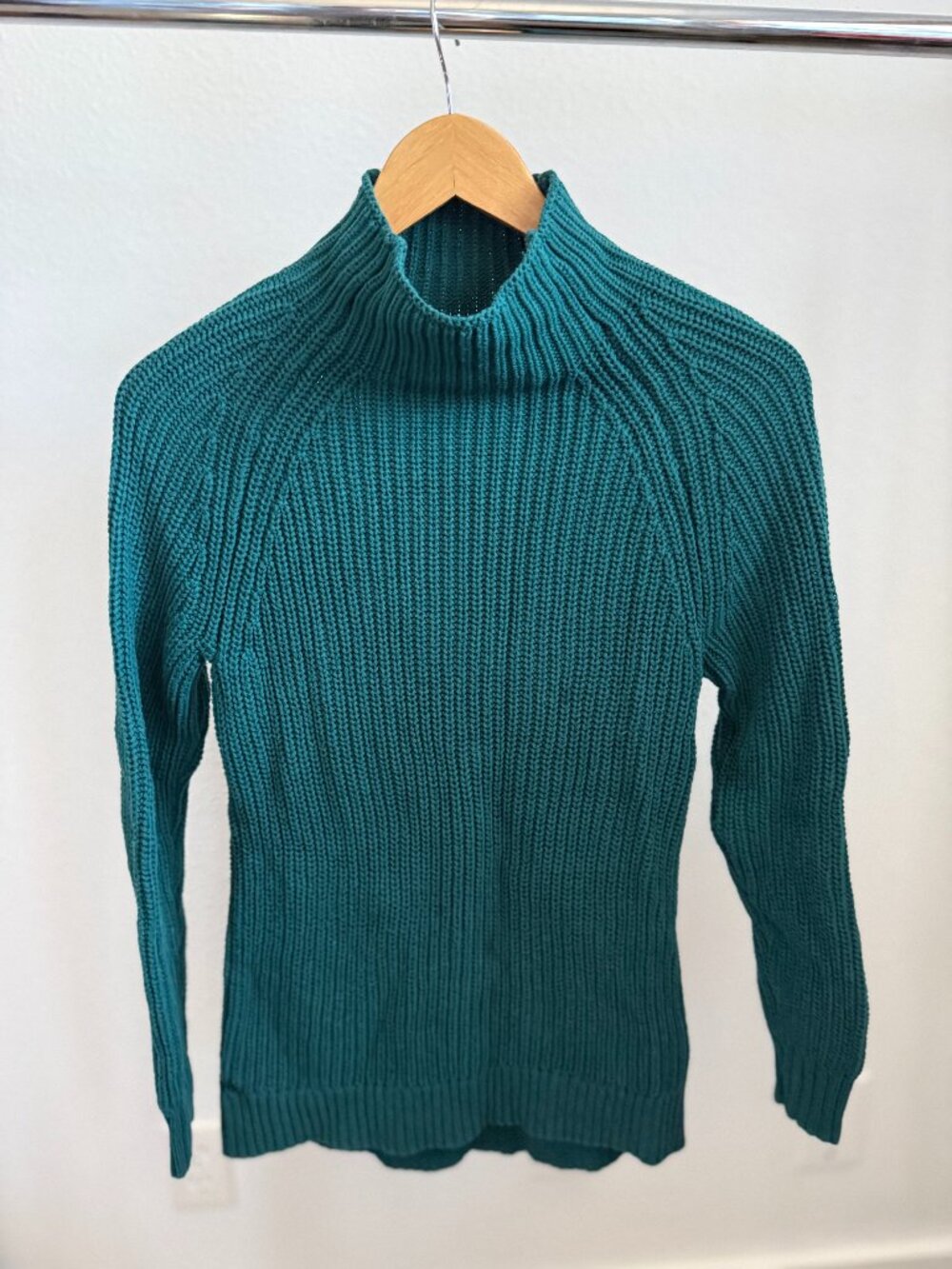 Madison Grey Teal Ribbed Knit Mock Neck Sweater SM